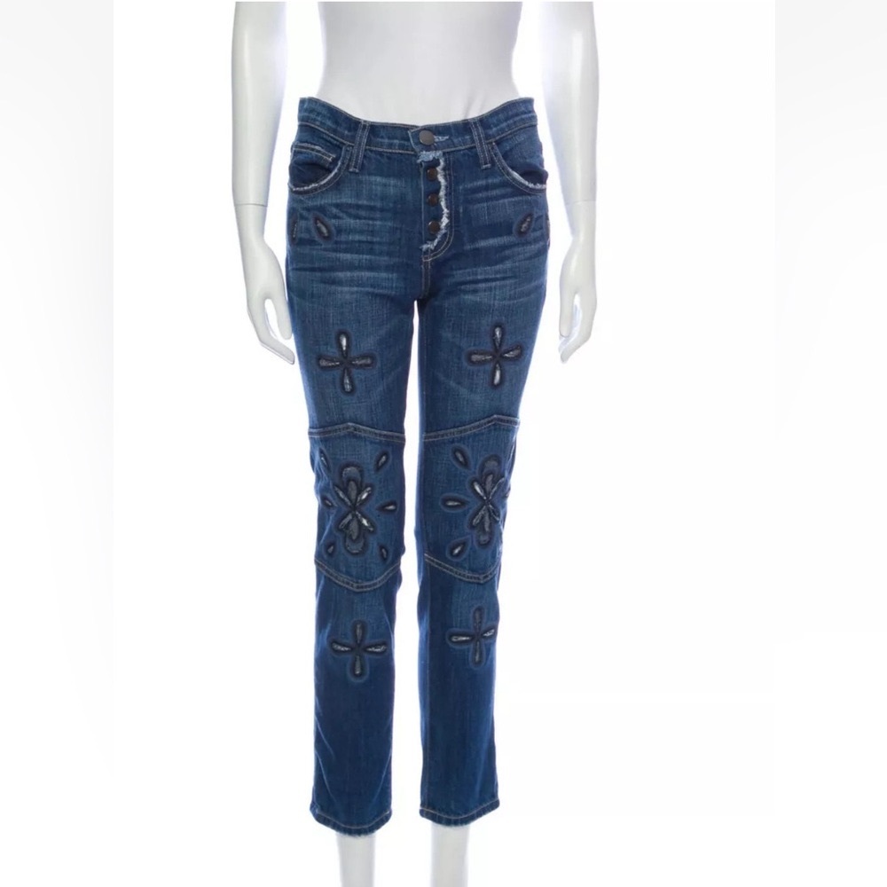 Current/Elliott The Fling Floral Embroidery Distressed Button Fly Jeans Size 27 - Picture 2 of 13